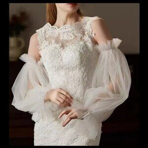 Detachable Tulle Elastic Cuff Lantern Sleeve Wedding Arm Covers Sz OS